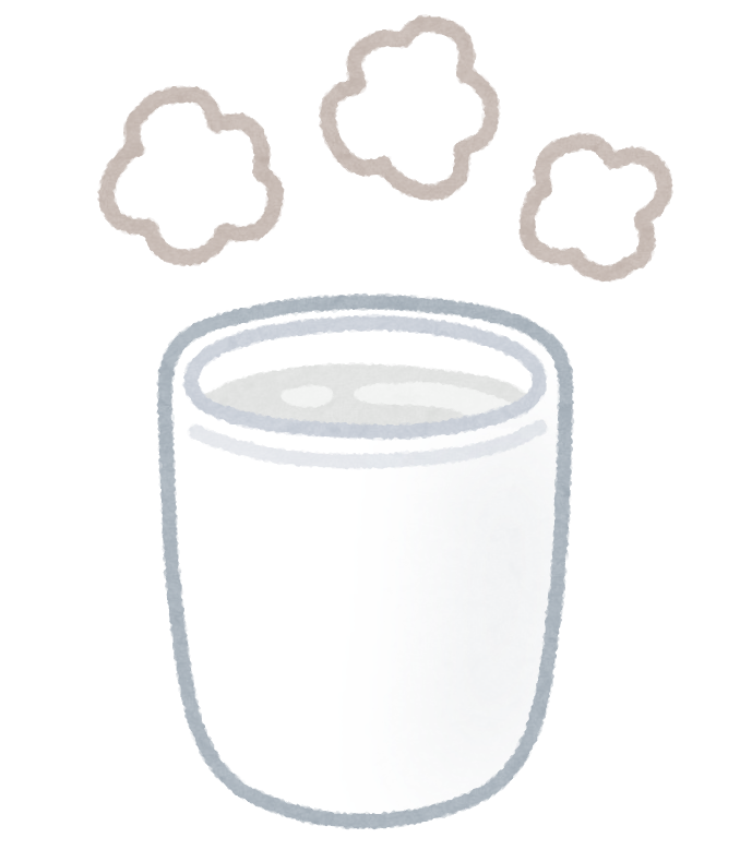 白いコップのなかに入った白湯から、湯気が上がっている状態のイラスト