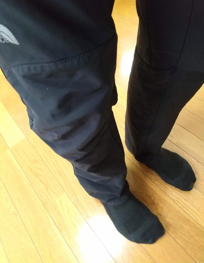 ノースフェイスのアルパインライトパンツ（黒）のMサイズを履いている写真